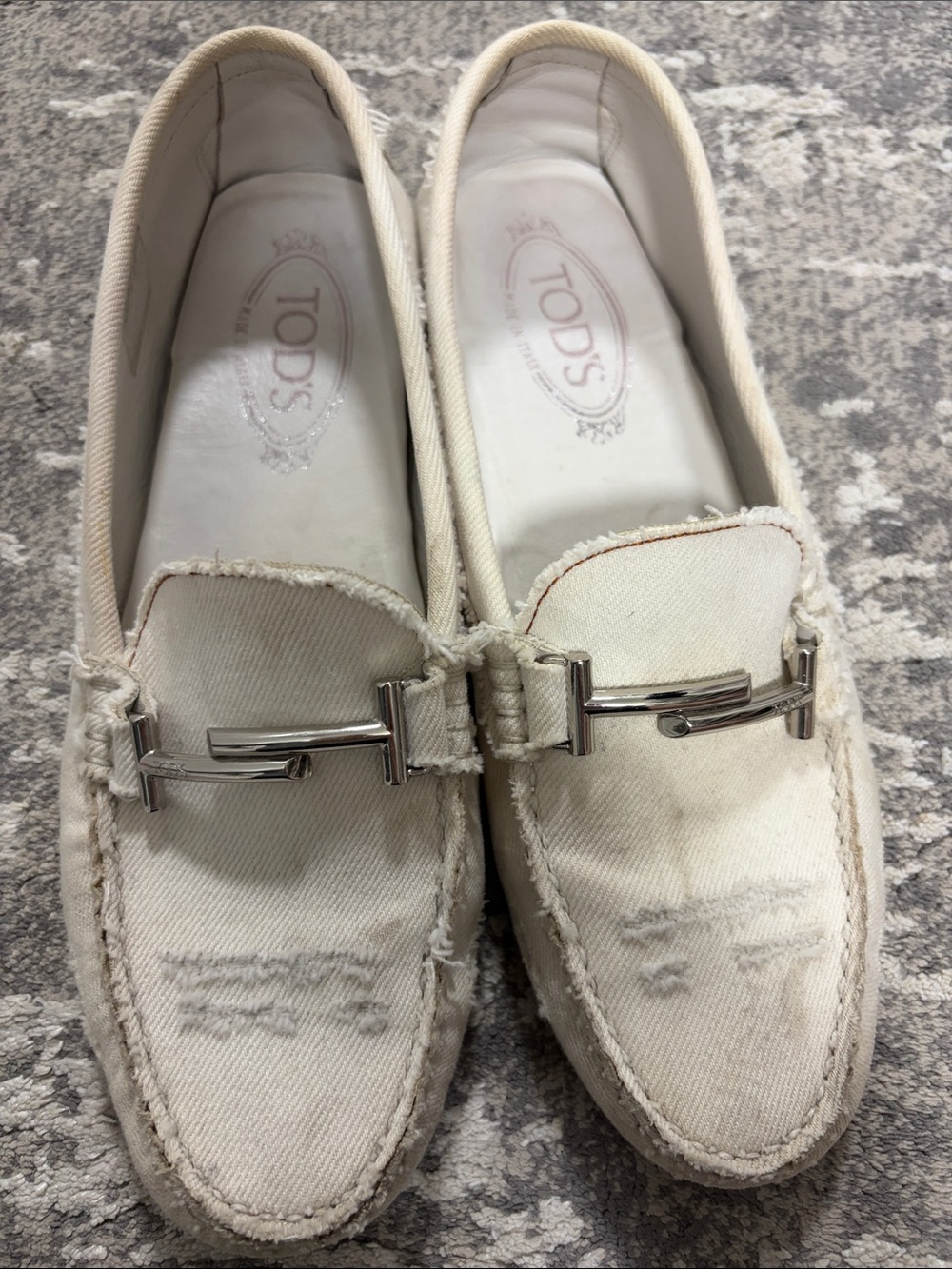 TOD'S Off-White Canvas Horsebit Loafers